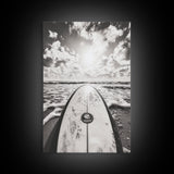 Surfboard Horizon, Ocean Waves, Beach Photography, Summer Vibes, Canvas Print, Teen Room Wall Art, Coastal Decor, Modern Surf Art
