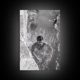 Swimmers, Summer Water, Beach Moment, Candid Photography, Framed Canvas Print, Bathroom Wall Art, Youthful Energetic Decor