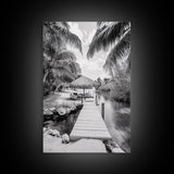 Tropical Dock, Island Escape, Palm Tree Beach, Secluded Lagoon, Canvas Print, Coastal Kitchen Art, Boho Tropical Wall Decor