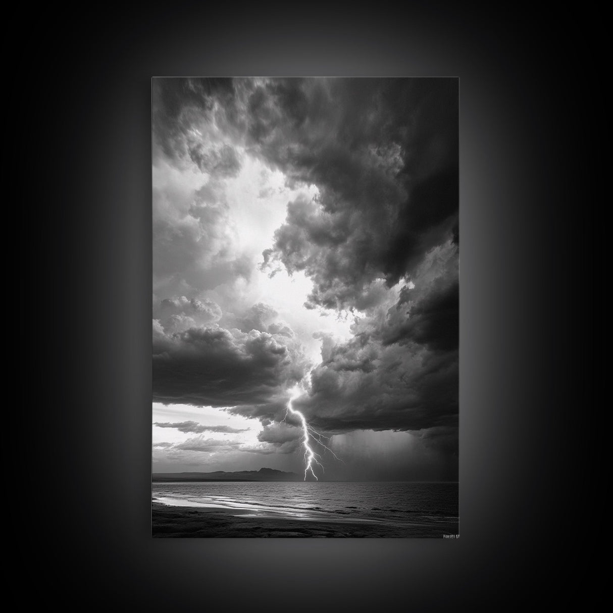 Lightning Strike Beach, Stormy Sky Photography, Dramatic Landscape, Office Wall Art, Nature Scene, Framed Canvas Print, Bold Wall Decor