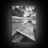 Map On Beach, Travel Adventure Art, Wanderlust Decor, Coastal Office Style, Framed Canvas Print, Explorer Aesthetic, Black White Scene