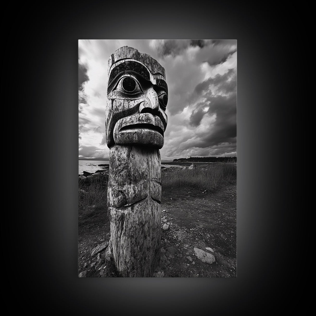 Tribal Totem, Ancient Spirit, Cultural Power, Canvas Print, Rustic Wall Art, Boho Living Room Decor, Ethnic History Accent
