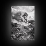 Volcanic Eruption Smoke, Lava Rocks, Earth Energy, Fiery Terrain, Framed Canvas Print, Office Wall Art, Dramatic Nature Landscape