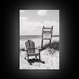 Wanted Poster, Beach Chair, Western Humor, Framed Canvas Print, Man Cave Decor, Coastal Country Style, Black and White Photography