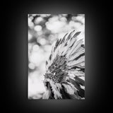 Feather Headdress, Native Style, Tribal Detail, Canvas Print, Boho Wall Decor, Cultural Art, Bedroom Accent, Earthy Minimalism