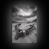 Coastal Relic, Rustic Sand Dunes, Weathered Wood, Canvas Print, Beach House Wall Art, Moody Ocean Decor, Fall Home Styling