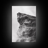 Stone Cliff Form, Abstract Rock Shape, Moody Earth Scene, Nature Texture, Framed Canvas Print, Office Wall Art, Minimalist Mountain Decor