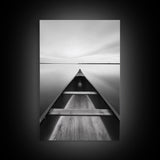 Canoe, Lake, Calm, Horizon - Minimalist lake paddle scene, Framed Canvas Print, peaceful home office art, Scandinavian decor, wilderness print