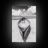 Paddle, Canoe, Beach, Clouds - Summer boating scene, Canvas Print, ideal bathroom or guestroom nautical art, rustic coastal boho wall decor