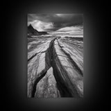 Coastal Rock Divide, Nature Pathway, Moody Beach Print, Living Room Decor, Framed Canvas Print, Minimalist Earthy Wall Art, Den Decor