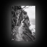 Cliffside Trail, Seaside Path, Coastal Adventure, Outdoor Photography, Framed Canvas Print, Cabin Nature Lover Wall Art, Bedroom Wall Art