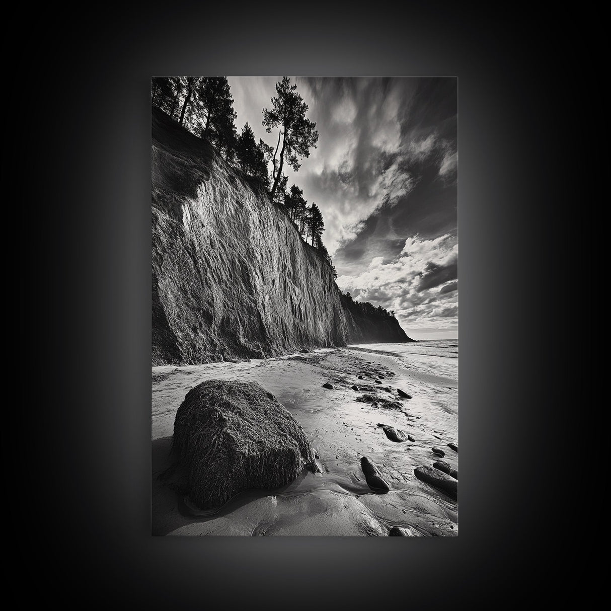 Cliffside Trees, Coastal Horizon, Rugged Seashore, Pacific Northwest Print, Framed Canvas Print, Fall Nature Wall Art, Den Decor