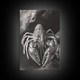 Lobster Close Up, Marine Life Art, Coastal Kitchen Decor, Monochrome Sea Animal, Framed Canvas Print, Ocean Wall Art, Nautical Print