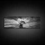 Dolphin Ocean Art, Playful Sea Animal Print, Modern Coastal Decor, Framed Canvas Print, Bathroom Wall Art, Nature Photography