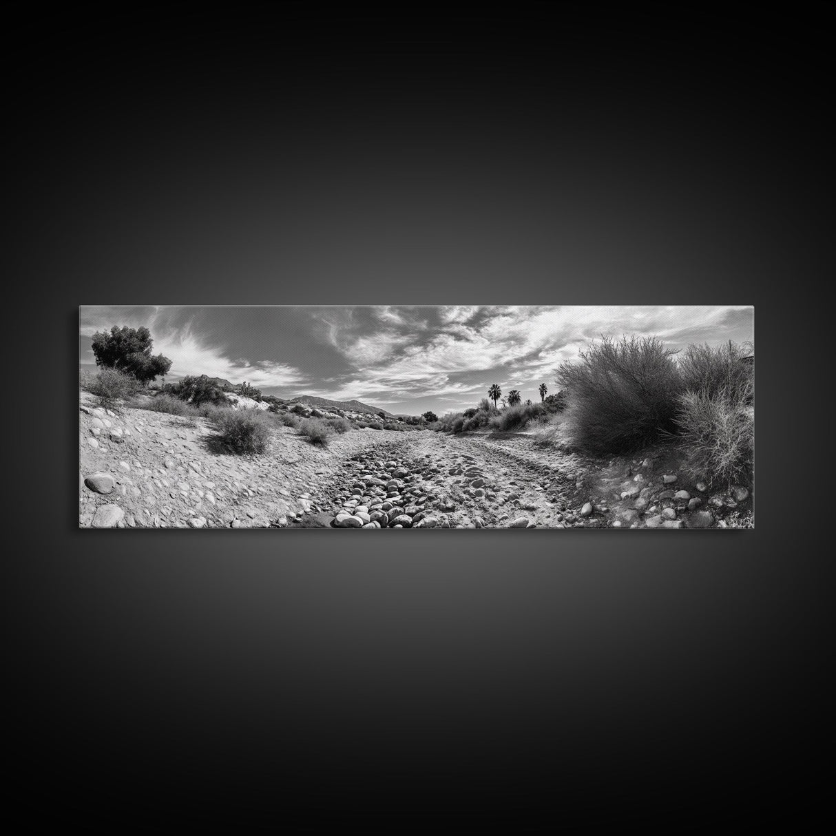 Desert Streambed Path, Dry River Landscape, Southwest Nature Print, Framed Canvas Print, Earthy Living Room Art, Modern Western Decor