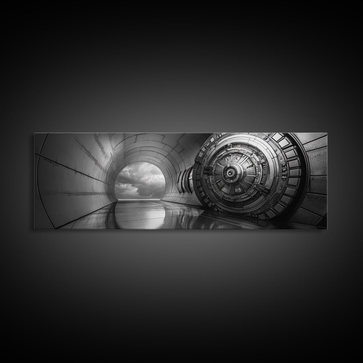 Vault Door, Sci-Fi Tunnel, Futuristic Entrance, Secure Chamber, Framed Canvas Print, Office Decor, Industrial Wall Art, Modern Cyberpunk Style