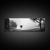 Misty Cove, Pacific Coast, Tranquil Shore, Canvas Print, Zen Nature Wall Art, Bathroom Decor, Moody Black and White Art