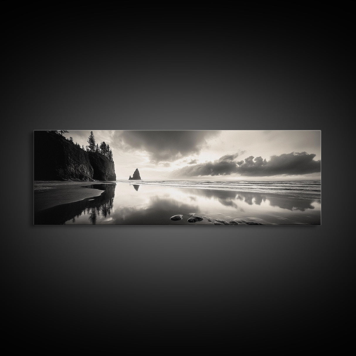 Sea Stack, Stormy Sky, Coastal Reflections, Canvas Print, Pacific Northwest Wall Art, Dramatic Seascape, Autumn Home Accent