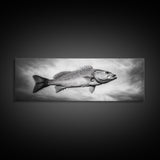 Floating Fish, Surreal Ocean, Realistic Scales, Sky Scene, Framed Canvas Print, Nautical Wall Art, Coastal Decor, Fishing Cabin Aesthetic