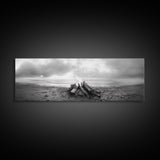 Beach Bonfire, Coastal Glow, Driftwood Fire, Ocean Calm, Framed Canvas Print, Fall Wall Art, Living Room Decor, Nature Photography Style