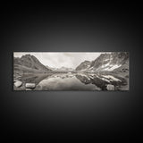 Alpine Reflection, Snowy Peaks, Tranquil Water, Framed Canvas Print, Nature Photography, Minimalist Wall Art, Bedroom or Office Decor