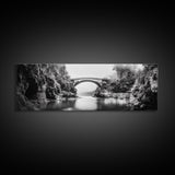 Stone Bridge, Forest River, Morning Mist, Canvas Print, Black and White Landscape, Nature Wall Art, Rustic Bathroom Art, Den Decor