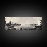 Foggy Coast, Misty Trees, Silent Bay, Canvas Print, Moody Landscape Photography, Bedroom Wall Art, Nature Inspired Decor