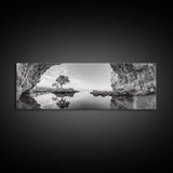 Coastal Cave, Reflection Landscape, Nature Calm, Framed Canvas Print, minimalist ocean wall decor, tranquil tree photography, zen entryway art