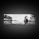 Forest Cove, Serene Shoreline, Calm Reflections, Canvas Print, peaceful nature wall art, neutral tones decor, minimalist bathroom artwork