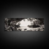 Ocean Cave, Coastal Trees, Natural Light, Canvas Print, tranquil coastal wall art, bedroom boho decor, dreamy nature scene artwork