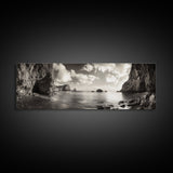 Coastal Cliffs, Ocean Horizon, Dramatic Sky, Framed Canvas Print, neutral living room decor, seascape photography, rustic modern wall art