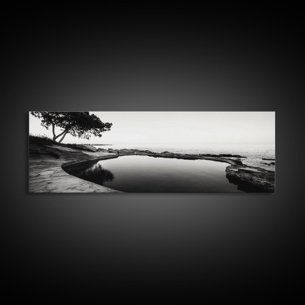 Seaside Pool, Nature Reflections, Calm Coastline, Canvas Print, minimalist zen wall art, spa bathroom decor, peaceful landscape photography