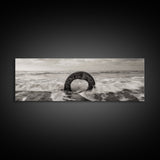Ocean Ring, Waves Crashing, Sea Sculpture, Framed Canvas Print, unique beach photography, industrial coastal wall art, modern bathroom decor