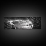 Ice Cave, Winter Seascape, Arctic Sunset, Canvas Print, dramatic frozen landscape art, black and white Christmas decor, cozy winter home art