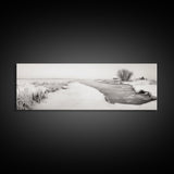 Winter River, Frosty Fields, Minimalist Landscape, Canvas Print, Modern neutral art, Rustic home decor, Entryway wall art, Scandinavian vibe