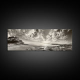 Coastal Sunrise, Expansive Sky, Cloudy Horizon, Framed Canvas Print, Earthy tone art, Beach house decor, Bedroom wall print, Serene landscape