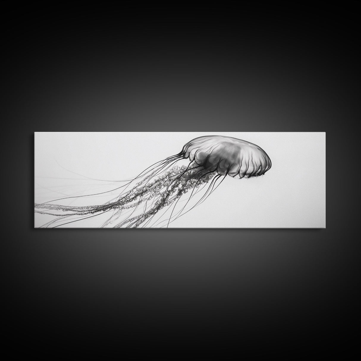 Jellyfish, Ocean Flow, Underwater Beauty, Canvas Print, Marine life wall decor, Coastal bathroom art, Minimalist ocean art, Black and white