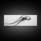 Jellyfish, Ocean Flow, Underwater Beauty, Canvas Print, Marine life wall decor, Coastal bathroom art, Minimalist ocean art, Black and white