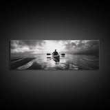 Kayaking, Sea Journey, Ocean Paddle, Canvas Print, Outdoor adventure wall art, Moody landscape, Modern living room decor, Wilderness art