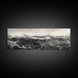 Ocean Wave, Stormy Sea, Black and White Nautical, Framed Canvas Print, Bold Coastal Art, Living Room Wall Art, Marine Photography