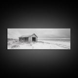 Abandoned Shack, Coastal Ruin, Weathered Barn, Ocean Horizon, Framed Canvas Print, Rustic Wall Art, Fall Decor, Minimal Seaside Aesthetic