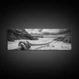 Nautical Rope Shore, Moody Ocean Rocks, Coastal Minimalist, Framed Canvas Print, Entryway Wall Art, Rustic Nautical Decor, Lakehouse Wall Art