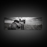 Western Horse Beach, Saddle Detail Horizon, Equestrian Art, Framed Canvas Print, Farmhouse Wall Art, Cowboy Country Decor