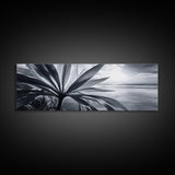 Tropical Leaf Closeup, Ocean Horizon Sunset, Botanical Beach, Framed Canvas Print, Kitchen Wall Art, Coastal Jungle Decor, Rustic Lakehouse Decor