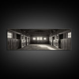 Rustic Horse Stable, Morning Light Barn, Western Charm Art, Framed Canvas Print, Entryway Wall Art, Farmhouse Country Decor