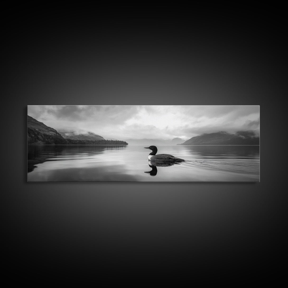 Loon Lake, Misty Reflection, Quiet Morning, Framed Canvas Print, Cabin Wall Art, Nature Lover Gift, Rustic Lakehouse Decor