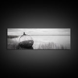 Coastal Buoy, Still Waters, Nautical Calm, Framed Canvas Print, Lakeside Bathroom Art, Maritime Style, Rustic Ocean Decor