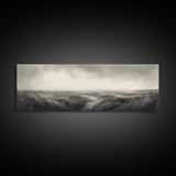 Foggy Path, Coastal Field, Silent Morning, Canvas Print, Neutral Bedroom Art, Scandinavian Style, Minimal Fall Wall Decor