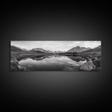 Mirror Lake, Alpine Stillness, Mountain Reflection, Tranquil Landscape, Canvas Print, Minimalist Nature Art, Living Room Wall Art, Neutral Decor