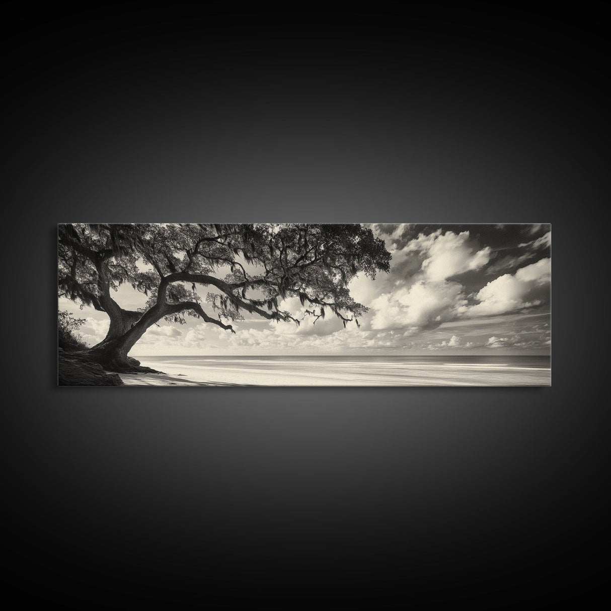 Southern Oak, Coastal Tree, Beachfront Tranquility, Serene Landscape, Canvas Print, Neutral Living Room Art, Boho Nature Decor, Beach Wall Art